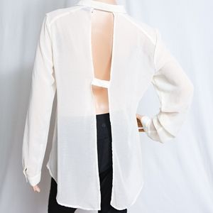 Sparkle & Fade Ivory High-Low Open Back Blouse